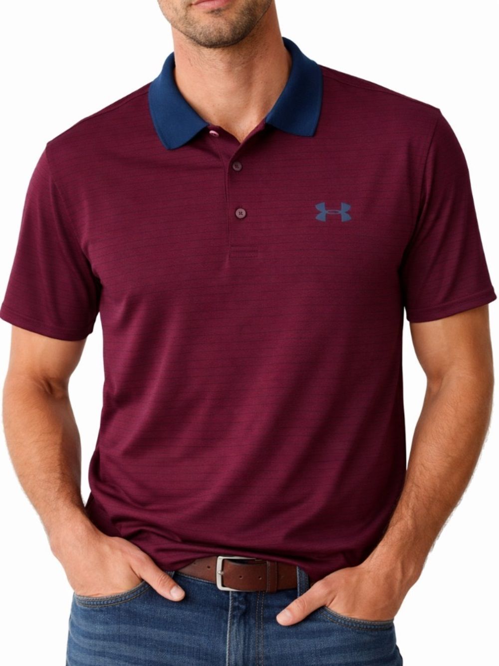 Under Armour Men's Burgundy Polo Shirt Navy Blue Stripe Sz 3XL NWOT